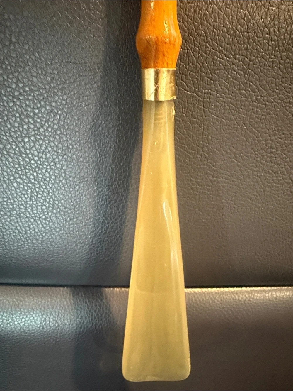 Decorative Bamboo-Style Shoe Horn with Dog Head Handle - Amber